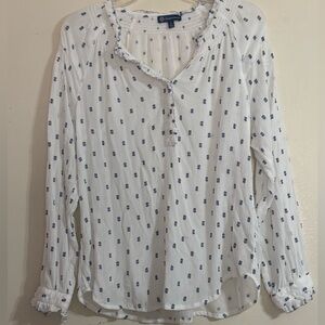 Democracy White Blouse with Blue Pattern Lightweight